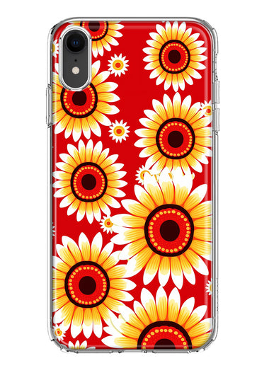 Apple iPhone XR Yellow Sunflowers Polkadot on Red Double Layer Phone Case Cover