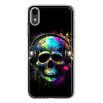 Apple iPhone XR Fantasy Skull Headphone Colorful Pop Art Hybrid Protective Phone Case Cover