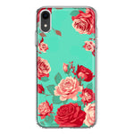 Apple iPhone XR Turquoise Teal Vintage Pastel Pink Red Roses Double Layer Phone Case Cover