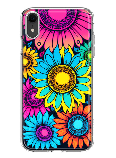 Apple iPhone XR Vintage Colorful Abstract Sunflowers Floral Double Layer Phone Case Cover