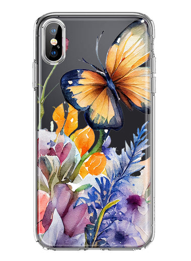 Apple iPhone XS Spring Summer Flowers Butterfly Purple Blue Lilac Floral Hybrid Protective Phone Case Cover