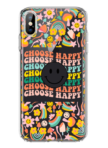 Apple iPhone XS Choose Happy Smiley Face Retro Vintage Groovy 70s Style Hybrid Protective Phone Case Cover