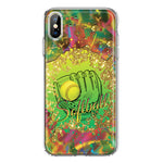 Apple iPhone XS Love Softball Girls Glove Green Tie Dye Swirl Paint Hybrid Protective Phone Case Cover