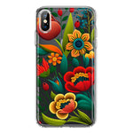 Apple iPhone XS Colorful Red Orange Folk Style Floral Vibrant Spring Flowers Hybrid Protective Phone Case Cover
