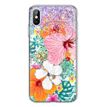 Apple iPhone XS Hawaiian Vibes Hibiscus Flowers Monstera Vacation Summer Hybrid Protective Phone Case Cover