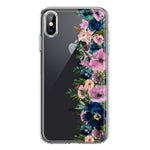 Apple iPhone XS Navy Blue Summer Watercolor Floral Classic Purple Flowers Hybrid Protective Phone Case Cover