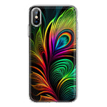 Apple iPhone XS Max Neon Rainbow Glow Peacock Feather Hybrid Protective Phone Case Cover
