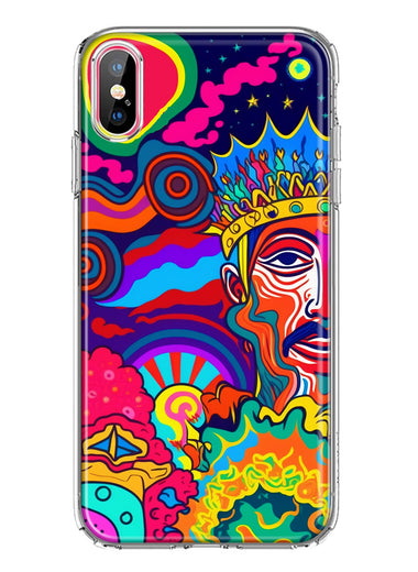 Apple iPhone XS/X Neon Rainbow Psychedelic Indie Hippie Indie King Hybrid Protective Phone Case Cover