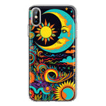 Apple iPhone XS/X Neon Rainbow Psychedelic Indie Hippie Indie Moon Hybrid Protective Phone Case Cover