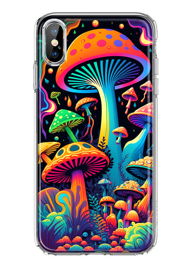 Apple iPhone XS/X Neon Rainbow Psychedelic Indie Hippie Mushrooms Hybrid Protective Phone Case Cover