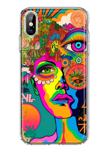 Apple iPhone XS/X Neon Rainbow Psychedelic Hippie One Eye Pop Art Hybrid Protective Phone Case Cover