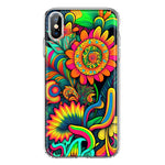 Apple iPhone XS Max Neon Rainbow Psychedelic Indie Hippie Sunflowers Hybrid Protective Phone Case Cover