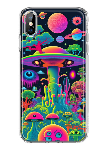 Apple iPhone XS/X Neon Rainbow Psychedelic UFO Alien Planet Hybrid Protective Phone Case Cover