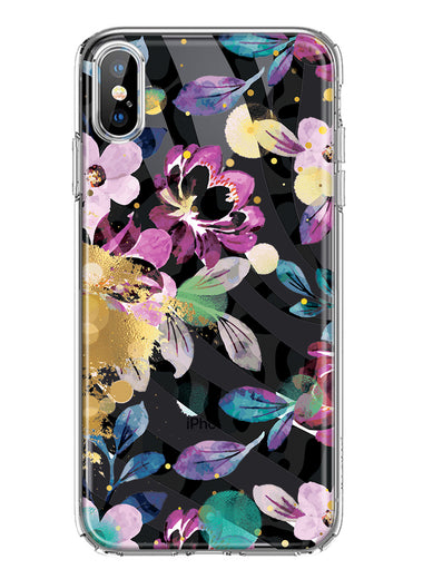 Apple iPhone XS Zebra Stripes Tropical Flowers Purple Blue Summer Vibes Hybrid Protective Phone Case Cover