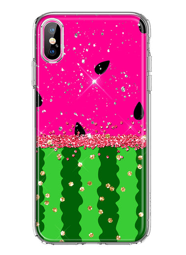Apple iPhone XS Summer Watermelon Sugar Vacation Tropical Fruit Pink Green Hybrid Protective Phone Case Cover