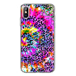 Apple iPhone XS Vibrant Pink Purple Tie Dye Summer Leopard Swirl Rainbow Hybrid Protective Phone Case Cover