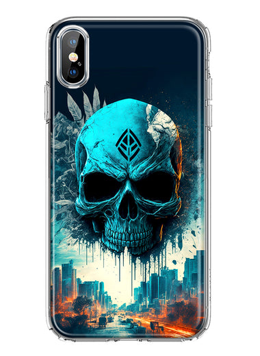 Apple iPhone XS/X Blue Apocalypse Cyberpunk Skull Feather Double Layer Phone Case Cover
