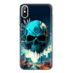 Apple iPhone XS/X Blue Apocalypse Cyberpunk Skull Feather Double Layer Phone Case Cover