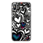Apple iPhone XS Black White Hearts Love Graffiti Hybrid Protective Phone Case Cover