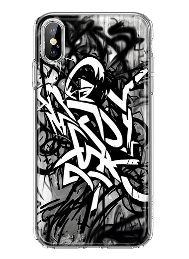 Apple iPhone Xs Max Black White Urban Graffiti Hybrid Protective Phone Case Cover