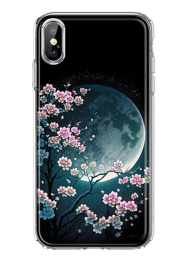 Apple iPhone XS Kawaii Manga Pink Cherry Blossom Full Moon Hybrid Protective Phone Case Cover