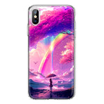 Apple iPhone XS Kawaii Manga Pink Cherry Blossom Japanese Rainbow Girl Hybrid Protective Phone Case Cover
