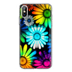 Apple iPhone XS Max Neon Rainbow Daisy Glow Colorful Daisies Baby Blue Pink Yellow White Double Layer Phone Case Cover