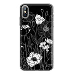Apple iPhone XS Max Line Drawing Art White Floral Flowers Hybrid Protective Phone Case Cover