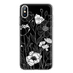 Apple iPhone XS/X Line Drawing Art White Floral Flowers Hybrid Protective Phone Case Cover