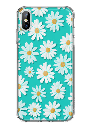 Apple iPhone XS/X Turquoise Teal White Daisies Cute Daisy Polka Dots Double Layer Phone Case Cover