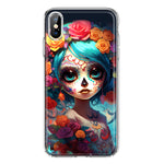 Apple iPhone XS Halloween Spooky Colorful Day of the Dead Skull Girl Hybrid Protective Phone Case Cover