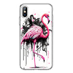 Apple iPhone XS Pink Flamingo Painting Graffiti Hybrid Protective Phone Case Cover