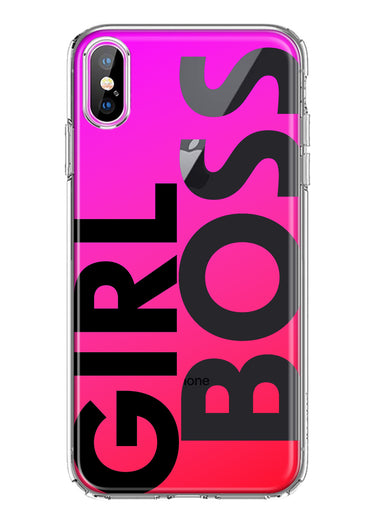 Apple iPhone XS Pink Clear Funny Text Quote Girl Boss Hybrid Protective Phone Case Cover