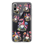 Apple iPhone XS/X Cute Pink Purple Cosmos Flowers Gnomes Spring Floral Double Layer Phone Case Cover