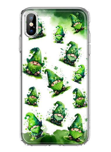 Apple iPhone XS Gnomes Shamrock Lucky Green Clover St. Patrick Hybrid Protective Phone Case Cover