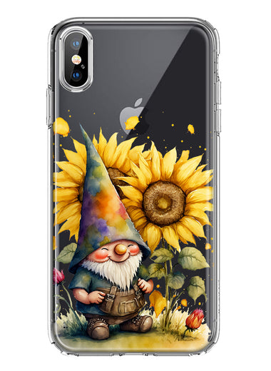 Apple iPhone XS Cute Gnome Sunflowers Clear Hybrid Protective Phone Case Cover
