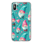 Apple iPhone XS Turquoise Pink Hearts Gnomes Hybrid Protective Phone Case Cover