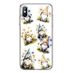 Apple iPhone XS Cute White Blue Daisies Gnomes Hybrid Protective Phone Case Cover