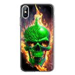 Apple iPhone XS/X Green Flaming Skull Burning Fire Double Layer Phone Case Cover