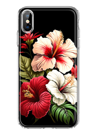 Apple iPhone XS/X Pink Red Hibiscus Wild Flowers Floral Hybrid Protective Phone Case Cover