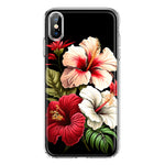 Apple iPhone XS/X Pink Red Hibiscus Wild Flowers Floral Hybrid Protective Phone Case Cover