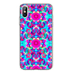 Apple iPhone XS/X Pink Blue Vintage Hippie Tie Dye Flowers Hybrid Protective Phone Case Cover