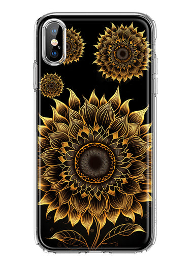Apple iPhone XS Mandala Geometry Abstract Sunflowers Pattern Hybrid Protective Phone Case Cover