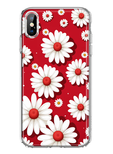 Apple iPhone XS/X Cute White Red Daisies Polkadots Double Layer Phone Case Cover