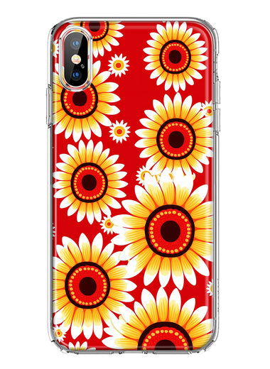Apple iPhone XS/X Yellow Sunflowers Polkadot on Red Double Layer Phone Case Cover