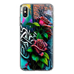 Apple iPhone XS Red Roses Graffiti Painting Art Hybrid Protective Phone Case Cover