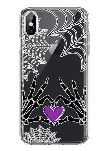 Apple iPhone Xs Max Halloween Skeleton Heart Hands Spooky Spider Web Hybrid Protective Phone Case Cover