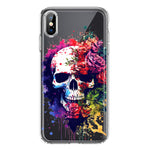 Apple iPhone XS Fantasy Skull Red Purple Roses Hybrid Protective Phone Case Cover