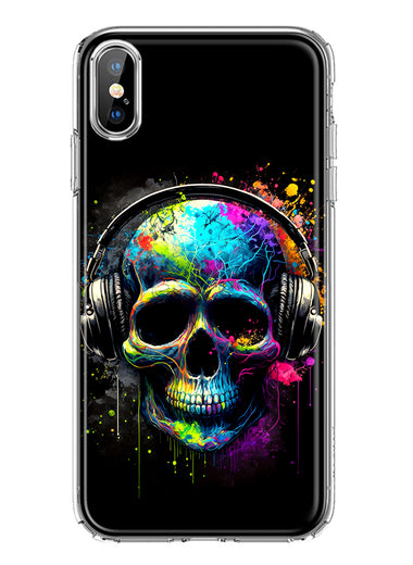 Apple iPhone XS Fantasy Skull Headphone Colorful Pop Art Hybrid Protective Phone Case Cover