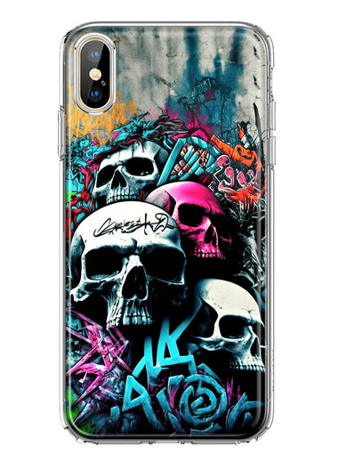 Apple iPhone XS Skulls Graffiti Painting Art Hybrid Protective Phone Case Cover